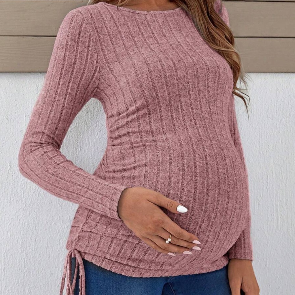Maternity Ruched Side Ribbed Long Sleeve Top - Picture 13 of 15